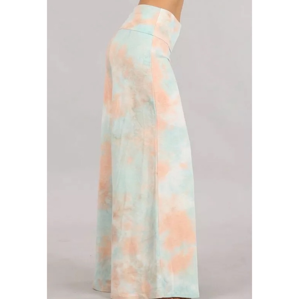 SOLD OUT Peach Mint Wide Leg Relaxed Palazzo Lounge Pants - Picture 3 of 6